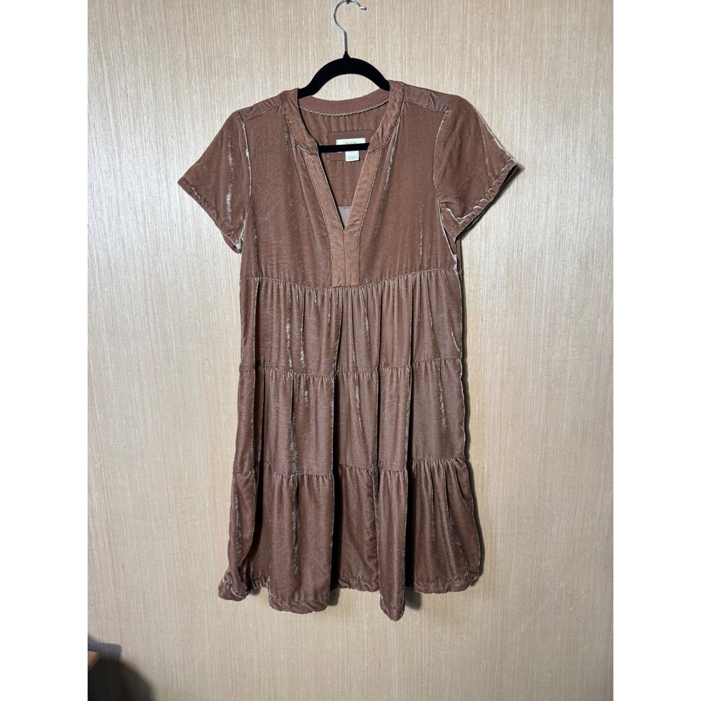 Maeve Anthropologie Brown Velvet Tiered Mini Dress Women's XS